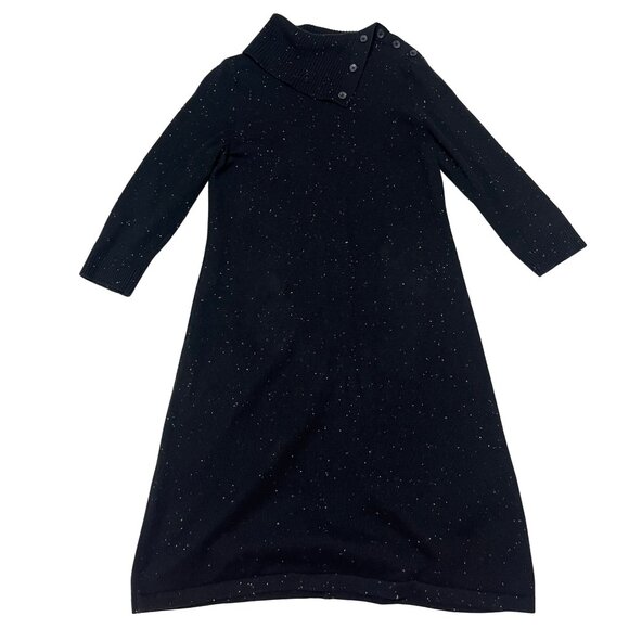 Talbots Cowl Neck Black Sweater Midi Dress Button LP Petite Casual Office - Picture 1 of 8